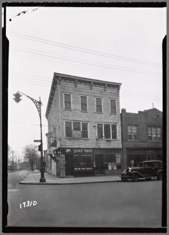 Buildings with storefronts; Red Line Shoe Service: 95-14 - 95-18 101st Av-95th St., Queens