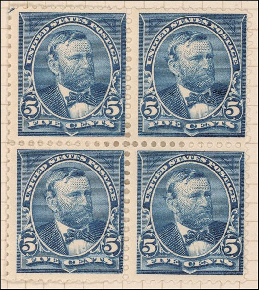 5c dark blue Grant block of four