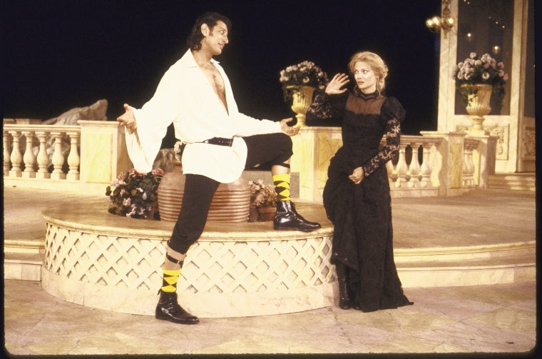 Actors Michelle Pfeiffer and Jeff Goldblum in a scene from the New York Shakespeare Festival production of the play "Twelfth Night" at the Delacorte Theater in Central Park. (New York)