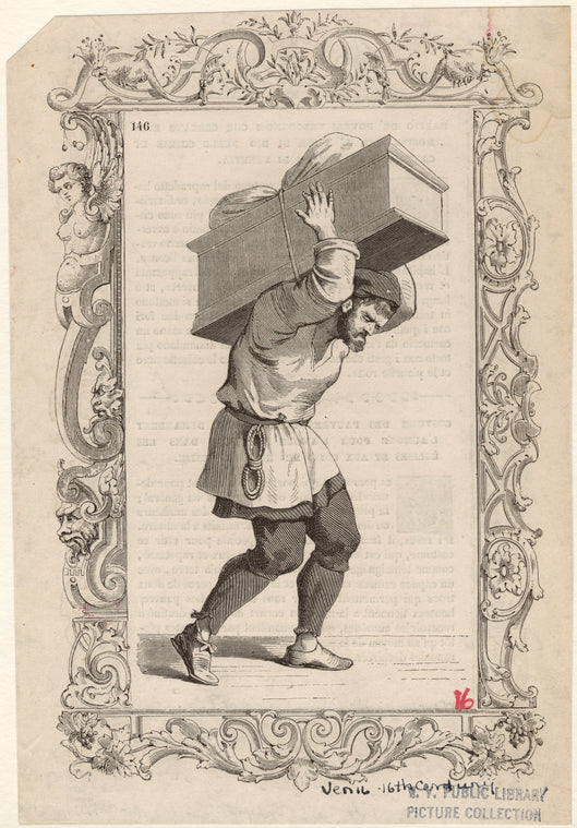Man carrying a trunk on his back, 16th century