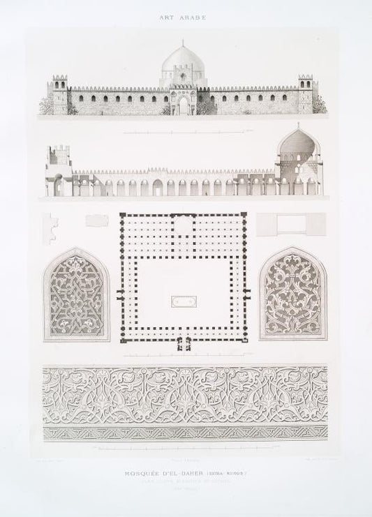 Mosquée d'El-Daher (extra muros): plan, coupe, élévation et détails (XIIIe. siècle)