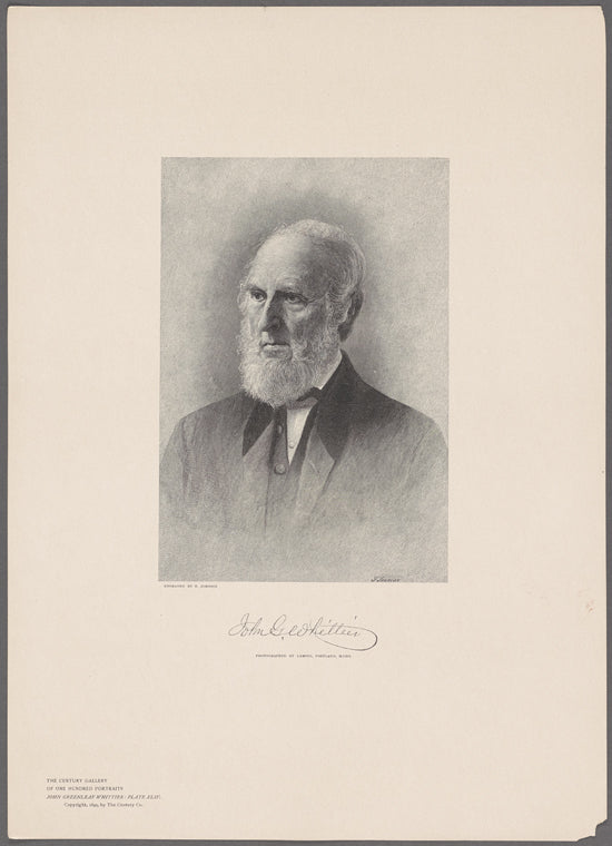 John G. Whittier [signature]. Photographed by Lamson, Portland, Maine
