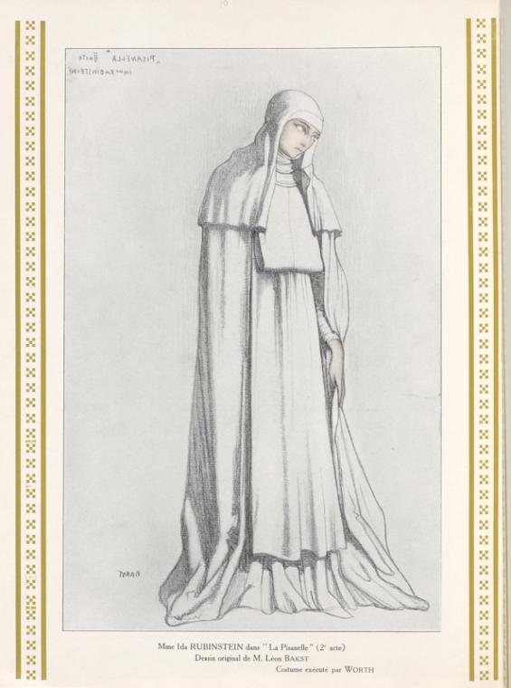 Mme. Ida Rubinstein dans "La Pisanelle" (2" acte). Design originale de M. Léon Bakst