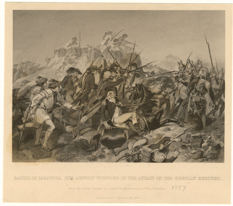 Battle of Saratoga : Gen. Arnold wounded in the attack on the Hessian Redoubt: Gen. Arnold wounded in the attack on the Hessian redoubt
