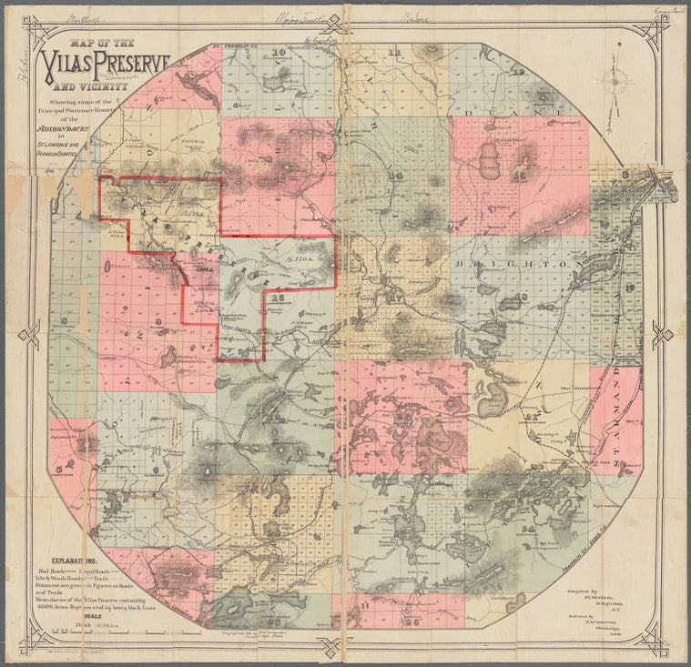 Map of the Vilas Preserve and vicinity: showing some of the principal summer resorts of the Adirondacks in St. Lawrence and Franklin counties, 1892