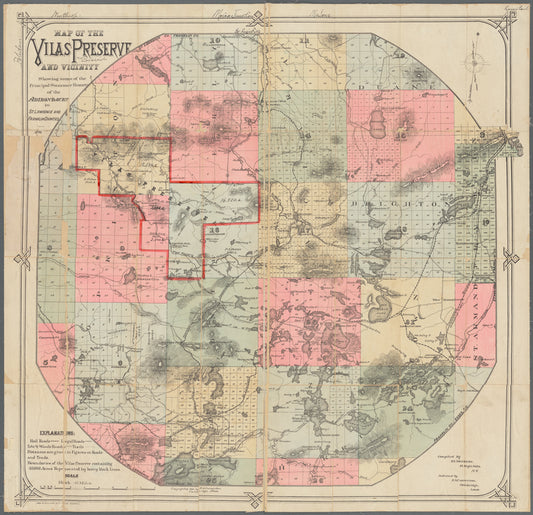 Map of the Vilas Preserve and vicinity: showing some of the principal summer resorts of the Adirondacks in St. Lawrence and Franklin counties, 1892