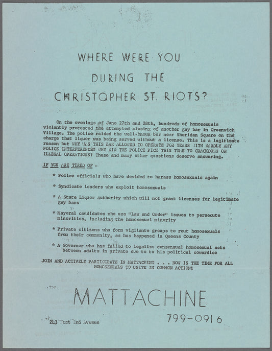 "Where were you during the Christopher Street Riots?"