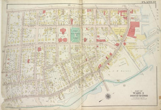 Plate 19, Part of Ward 3. [Map bound by Richmond Ave, Richmond Terrace, Pierhead and Bulkhead Line, Palmers Run/ Bodines Pond, Jewett Ave, Simonson PL, Anderson Ave (New York Ave), Washington PL, Albion PL]