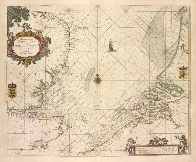 Pascaart van de Noord Zee, van Texel tot de Hoofden.