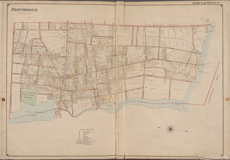 Suffolk County, V. 1, Double Page Plate No. 17 [Map bounded by Bay Ave., Patchogue Bay, Vatchogue River, Lake Wood Ave.]
