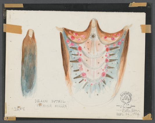 Jamboree: Costume sketch for DeAnn Duteil and Patricia Miller, with material sample