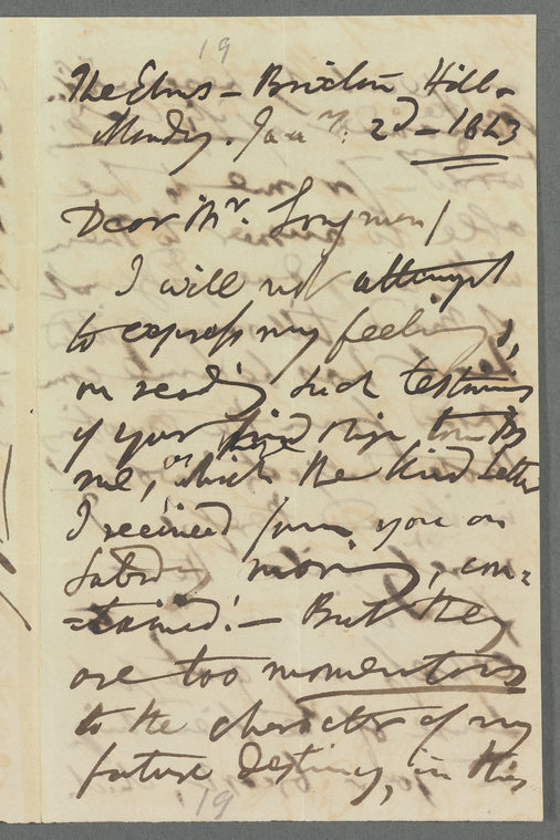 Jane Porter to Thomas Longman, autograph letter (copy)
