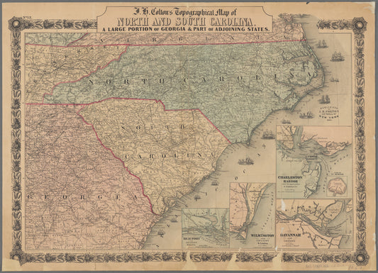 J.H. Colton's topographical map of North and South Carolina : a large portion of Georgia & part of adjoining states