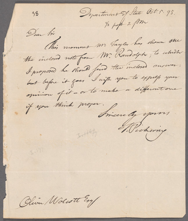 Timothy Pickering to Oliver Wolcott, Department of State