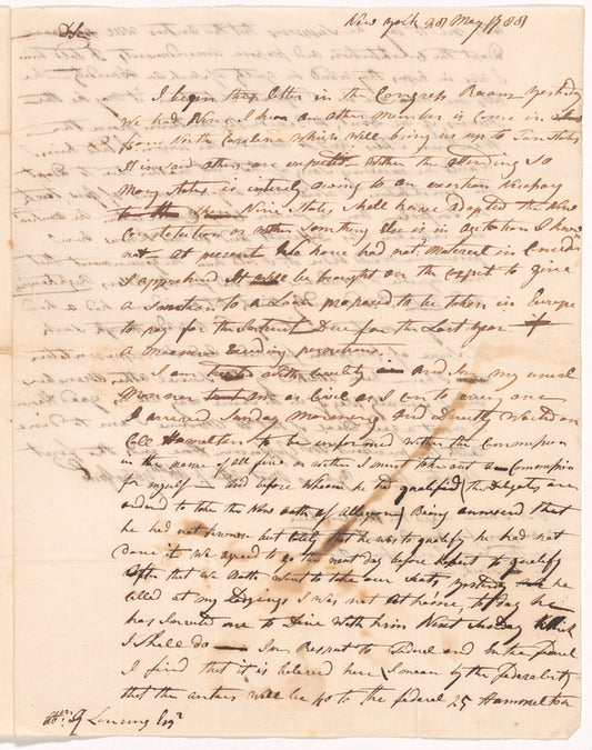 Yates, Abraham Junr., addressed to Abm. G. Lansing Esq., Albany