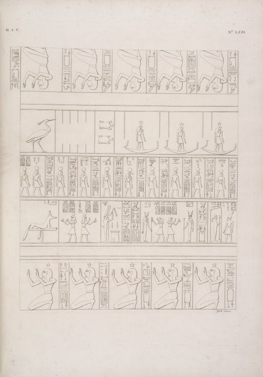 Rappresentazione zodiacale in tre quadri consecutivi, copiata dal Ramsesseion a Tebe [Thebes].