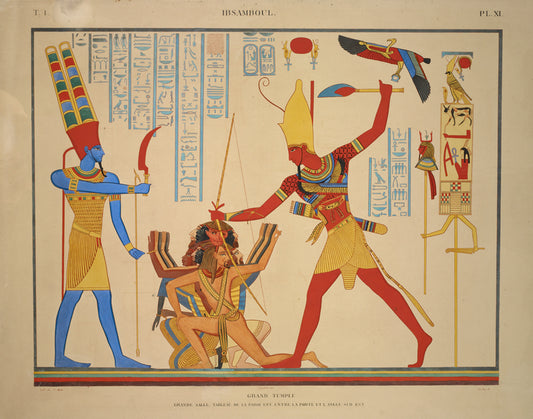 Ibsamboul [Abu-Simbel]. Grand Temple:  Grande salle. Tableau de la paroi est, entre la porte et l'angle sud-est.