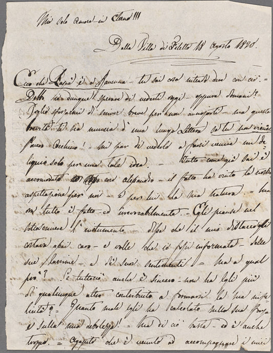 Autograph letter signed to Lord Byron, 18 August 1820