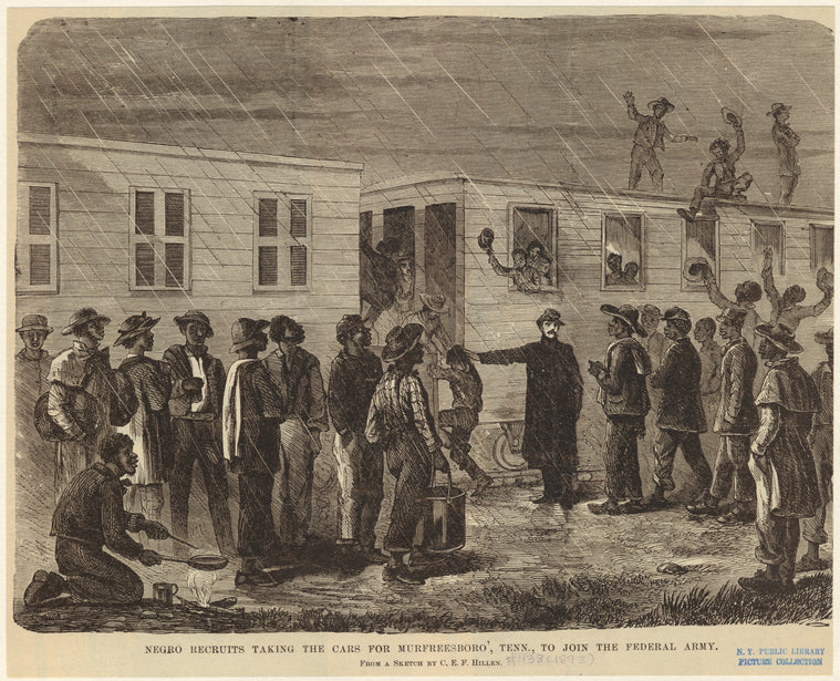 Negro recruits taking the cars for Murfreesboro', Tenn., to join the Federal Army