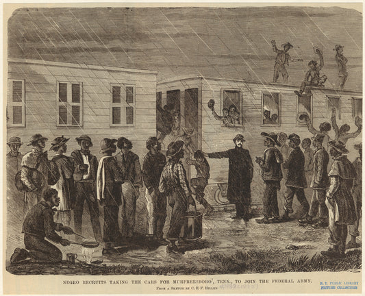 Negro recruits taking the cars for Murfreesboro', Tenn., to join the Federal Army