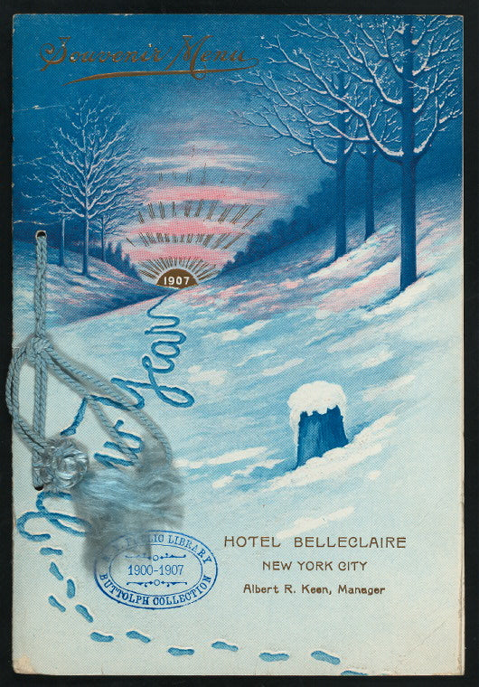 NEW YEAR'S DINNER [held by] HOTEL BELLECLAIRE [at] "NEW YORK, NY" (HOTEL;)