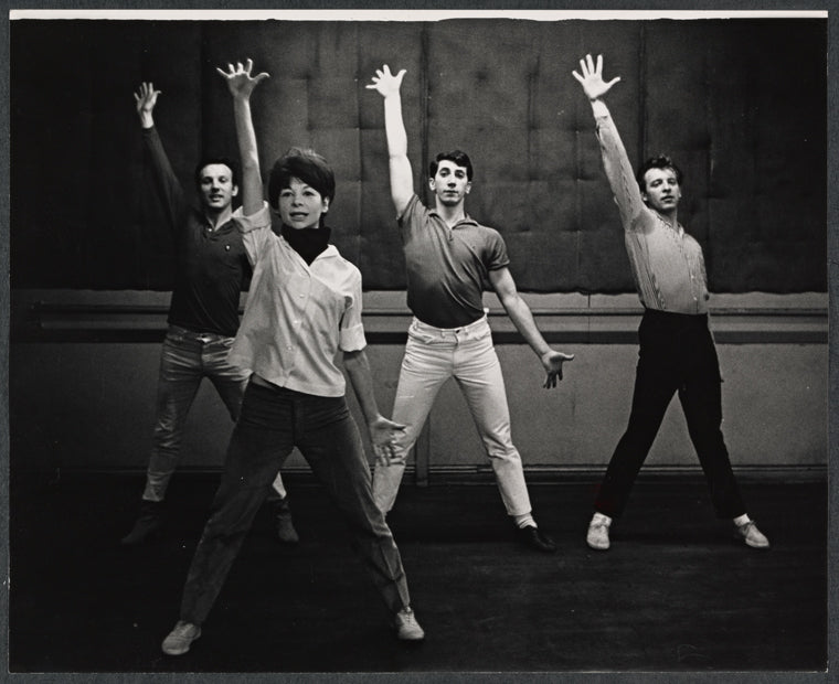 Lee Theodore and dancers in rehearsal for the stage production Floar, the Red Menace