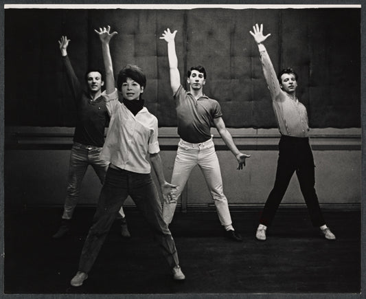 Lee Theodore and dancers in rehearsal for the stage production Floar, the Red Menace