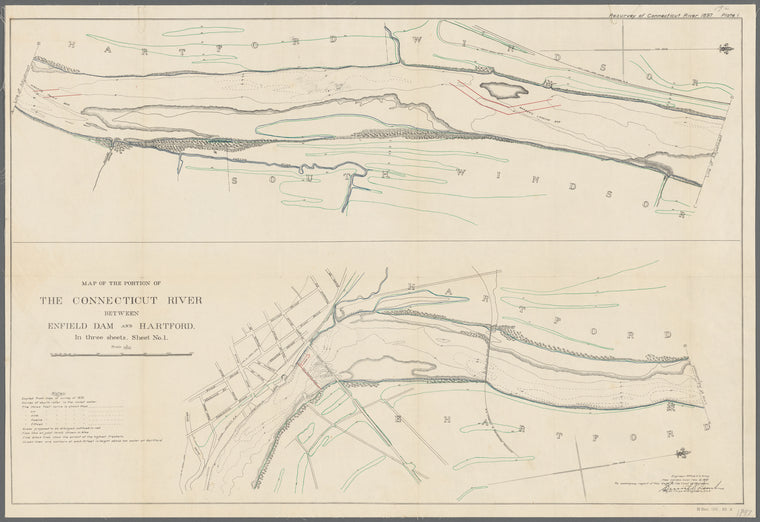 Map of the portion of the Connecticut River between Enfield Dam and Hartford: in three sheets