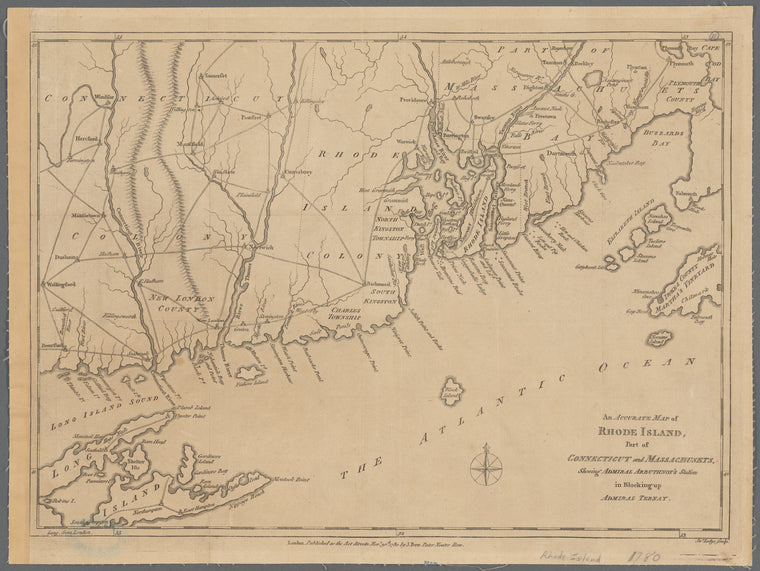 An accurate map of Rhode Island, part of Connecticut and Massachusets [sic] : showing Admiral Arbuthnot's station in blocking up Admiral Ternay
