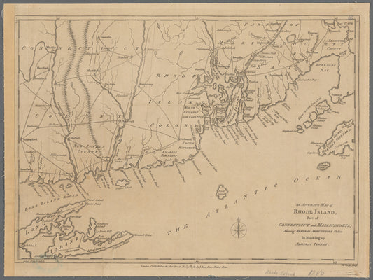 An accurate map of Rhode Island, part of Connecticut and Massachusets [sic] : showing Admiral Arbuthnot's station in blocking up Admiral Ternay