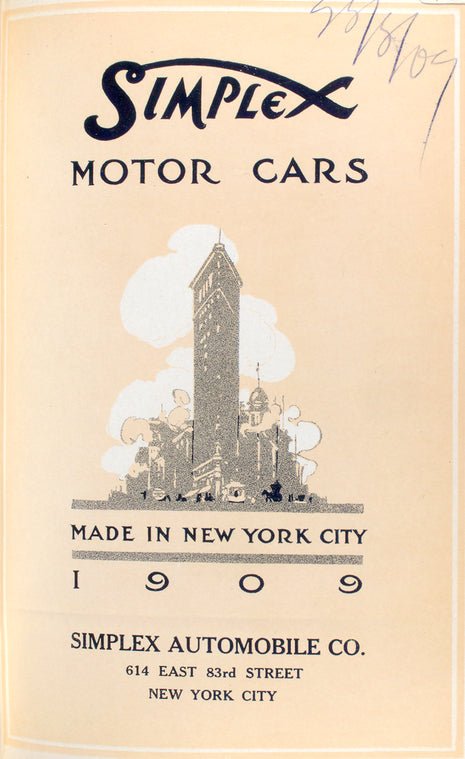 Simplex motor cars made in New York City, 1909 [Title page].