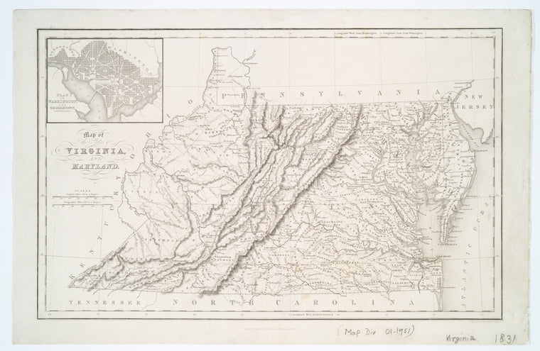 Map of the states of Virginia and Maryland