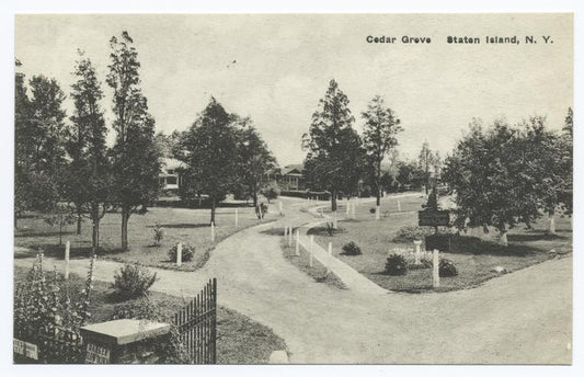 Cedar Grove, Staten Island, N.Y. [Entrance gate and walkway.]