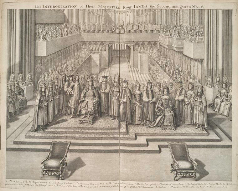 The inthronization of their Majesties King James the second and Queen Mary.