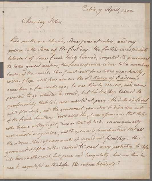 Charles De Fortiere to Porter sisters, autograph letter signed