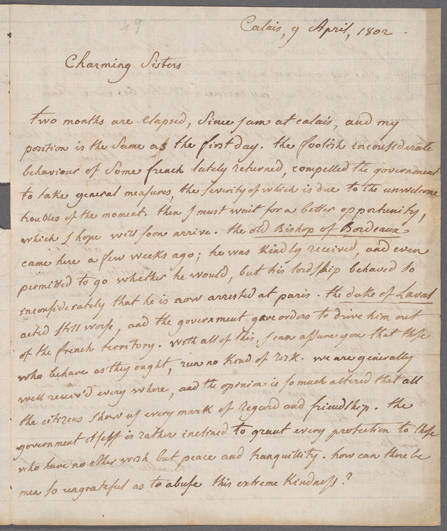 Charles De Fortiere to Porter sisters, autograph letter signed