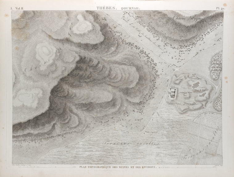 Thèbes. Qournah [Qurna]. Plan topographique des ruines et des environs.