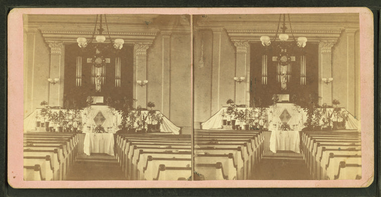 Interior of Universalist church, Easter 1878.