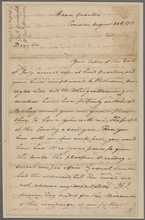 Greene, Nathanael. Headquarters Camden. To General Morgan
