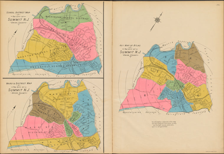 Summit, Double Page Plate [Map of school district map of the city of Summit, N.J. Union County, Ward and District map of the city of Summit, N.J. Union County, Key map of atlas of the city of Summit, N.J. Union County]
