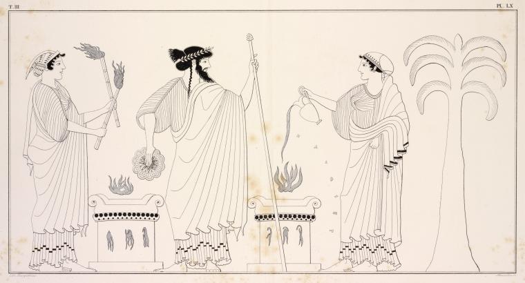 Celeus, assisted by his two daughters, making a libation