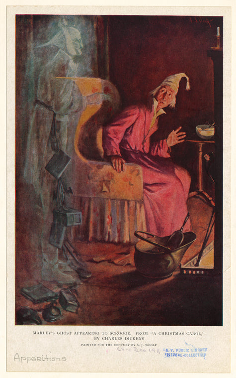 Marley's ghost appearing to Scrooge.