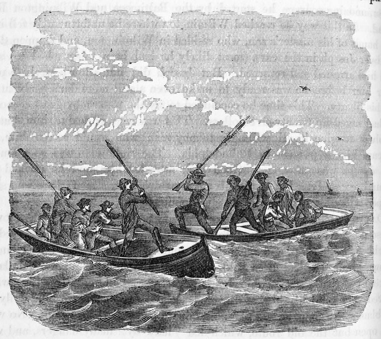 Fight in Chesapeake Bay; Crossing the bay in a batteau.