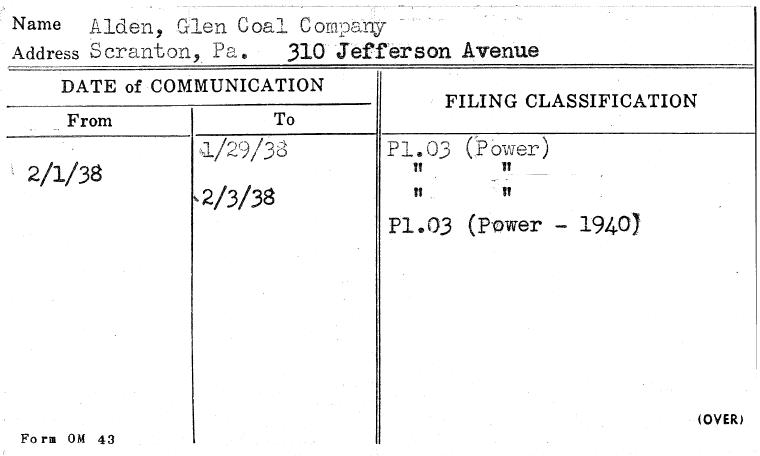 Alden, Glen Coal Company