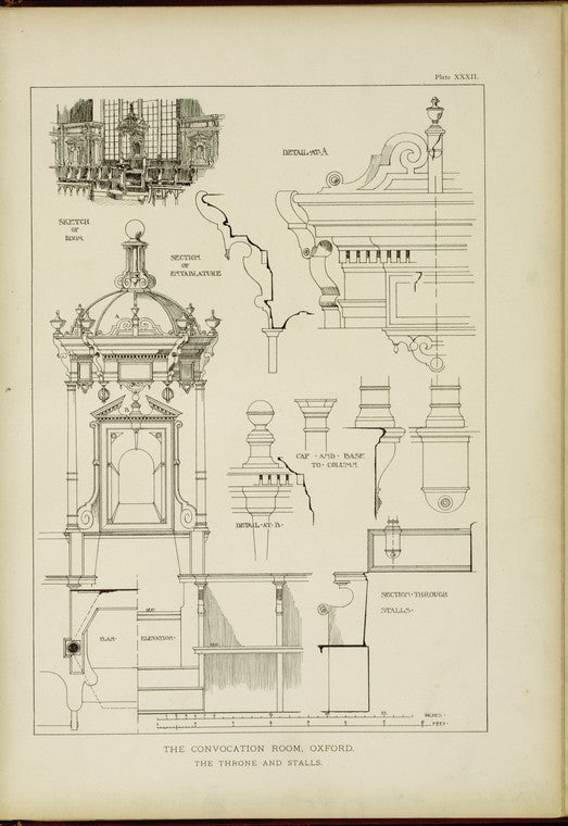 The convocation room, Oxford : the throne and stalls.