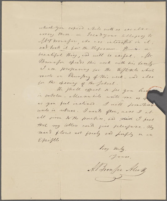 Alcott, A[mos] Bronson, ALS, to SAPH. Aug. 27, 1836.