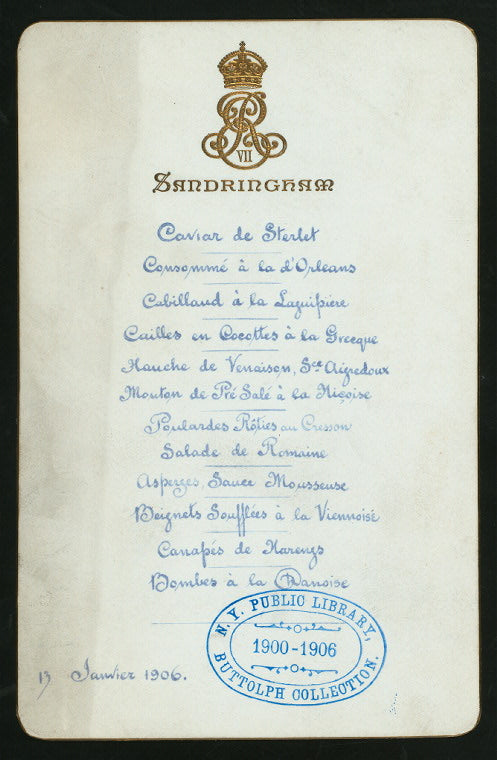 DINNER [held by] SANDRINGHAM [at] ENGLAND (?) (FOR;)