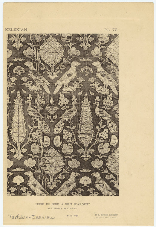 Tissu de soie a fils d'argent, art persan, XVIIe siècle