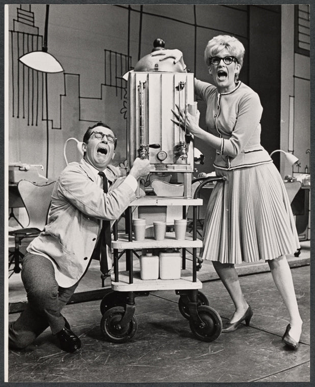Ralph Purdum and unidentified in the stage production How to Succeed in Business Without Really Trying