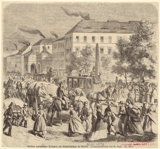 [Baffage?] preutzischer Truppen am Dönhofsplatze in Berlin